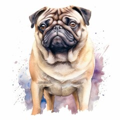 Obraz premium Watercolor chubby pug dog isolate on white background