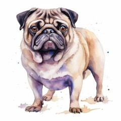 Obraz premium Watercolor chubby pug dog isolate on white background