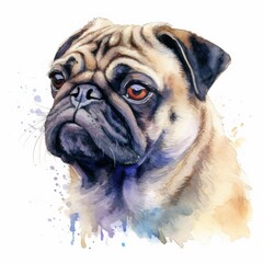 Obraz premium Watercolor chubby pug dog isolate on white background