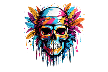 colorful skulls on transparent background, created by ai generated