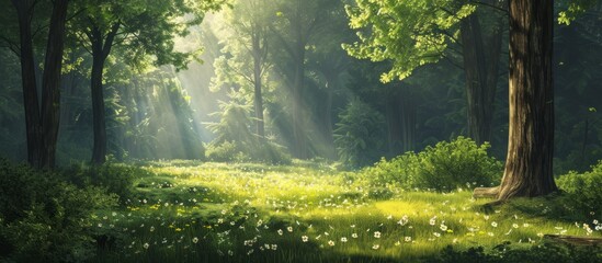A Serene Forest on a Sunny Day: Nature's Tranquility Illuminates the Forest on this Blissful, Sunny Day