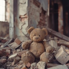 Teddy Bear Resting on Rubble