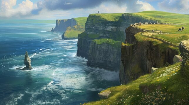 "March 17th" for St. Patrick's Day with shamrocks, leprechauns, and the Cliffs of Moher, celebrating Irish culture. 