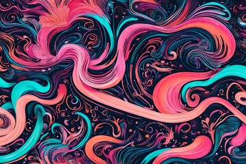 A sleek and modern illustration of swirling neon-colored liquids merging gracefully against a clean...