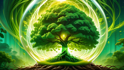 Green Alternative energy in the form of a Green tree concept inside a light bulb ecology and energy conservation, reasonable consumption and friendliness to the environment ai generated
