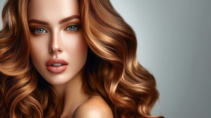 Fototapeta premium Beauty girl with long and shiny wavy Hair coloring and toning shatush and balayash Beautiful woman model with curly hairstyle
