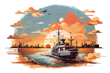 sea view and ships on transparent background, created by ai generated