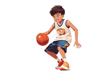 a child is playing basketball on a transparent background, created by ai generated