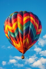 Obraz premium Colorful Hot Air Balloon Flying Through Blue Sky