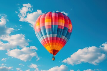 Fototapeta na wymiar Colorful Hot Air Balloon Flying Through a Blue Sky