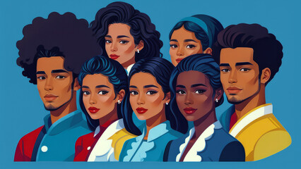 Obraz premium Gender diversity illustration, BIPOC diversity concept of different genders, people of colour illustration, pride, transgender individuals, LGBT+
