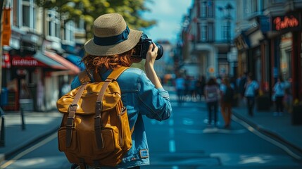 Woman Capturing City Street Scene