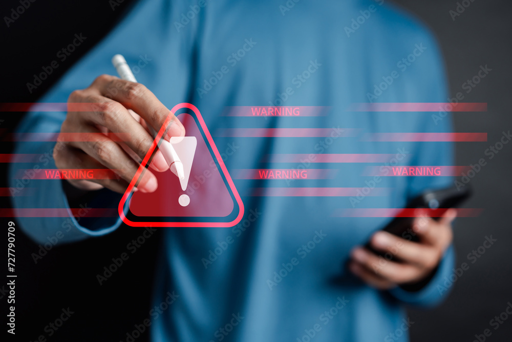 Aufkleber System warning error popup and maintenance system concept. cyber attack on online network error system. Cybersecurity vulnerability, data breach, illegal connection, compromised information.