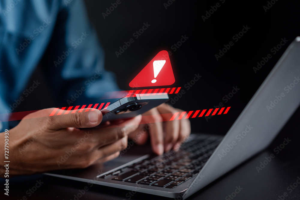 Poster System warning error popup and maintenance system concept. cyber attack on online network error system. Cybersecurity vulnerability, data breach, illegal connection, compromised information.