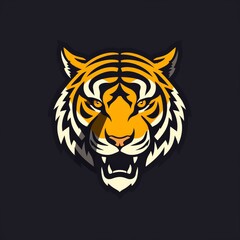 flat vector logo of animal "tiger" minimalist flat tiger logo for a sports brand, symbolizing strength and determination