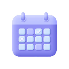 Flip calendar or planner with marked date. Time management, planning concept. 3d vector icon. Cartoon minimal style.