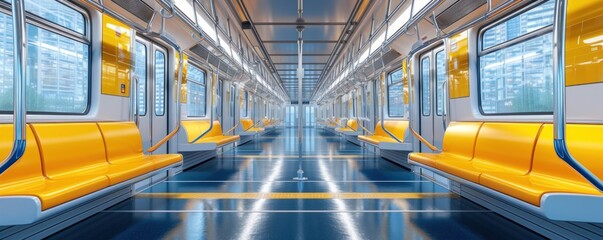 Subway Car With Yellow Seats and Blue Floor