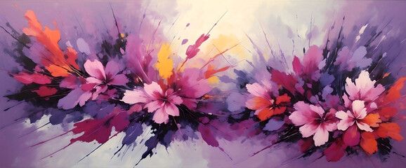 purple magenta flower abstract artistic painting, oil on canvas wall art, floral template, background, wallpaper