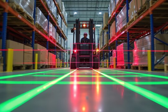 Man Driving Forklift Through Warehouse