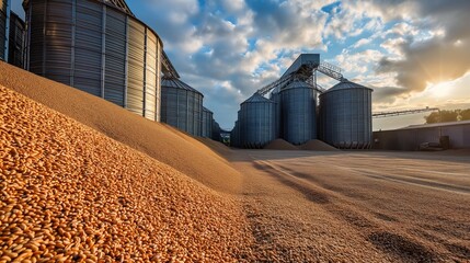 A huge granary is filled with grain - obrazy, fototapety, plakaty