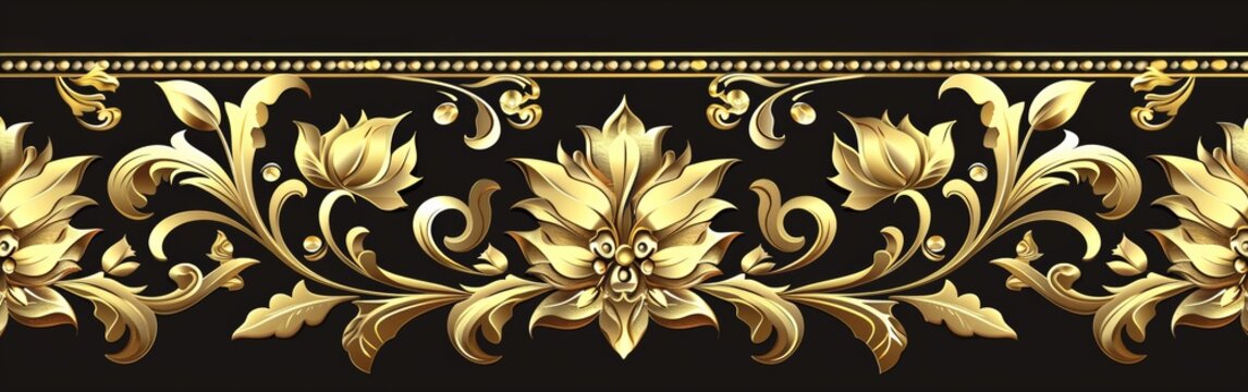 Gold Floral Design on Black Background