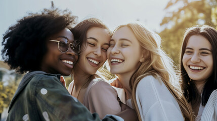 Fototapeta premium happy multiethnic women outdoors in sunny day celebrating women