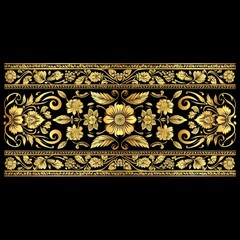 Black and Gold Border With Flowers and Leaves