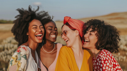 Fototapeta premium happy multiethnic women outdoors in sunny day celebrating women