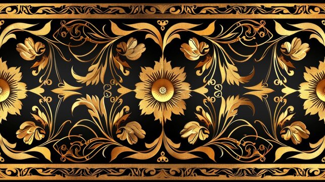 Gold and Black Background With Flowers