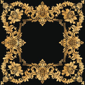 Black and Gold Square Frame With Floral Design