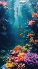 A spectacular metaphysical oceanic scenery colorful underwater. Generative AI.