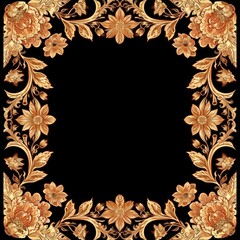 Gold and Black Square Frame With Flowers