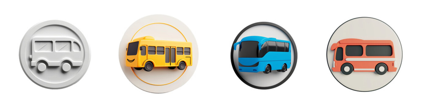 3d bus logo in circle isolated on transparent background png.