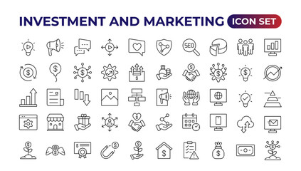 SEO and promotion line icons collection. Big UI icon set. Thin outline pack.