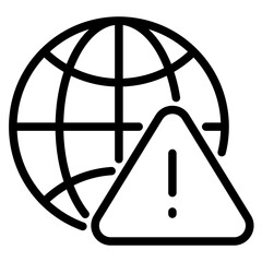 Globe with exclamation mark line icon. linear style sign for mobile concept and web design. Global network warning outline vector icon