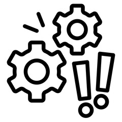 System problem alert. Broken gear with exclamation mark icon