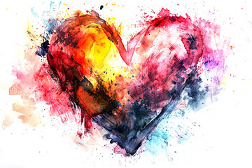 Happy Valentine's Day or Mother's Day. Heart drawn with multi-colored watercolors.