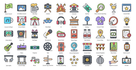 Concert Colored Outline Icons Music Instrument Piano Iconset 50 Vector Icons