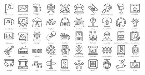 Concert Thin Line Icons Music Instrument Piano Iconset in Outline Style 50 Vector Icons in Black
