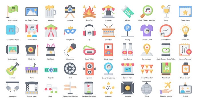Concert Flat Icons Music Instrument Piano Iconset 50 Vector Icons