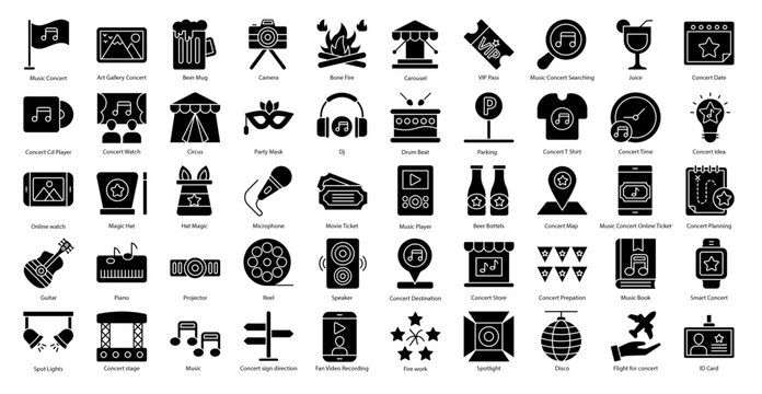 Concert Glyph Icons Music Instrument Piano Iconset 50 Vector Icons in Black