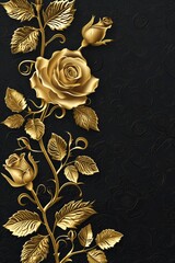 Shimmering Gold Rose on Black Background