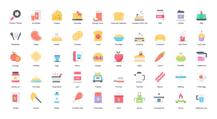 Breakfast Flat Icons Food Coffee Porridge Iconset 50 Vector Icons