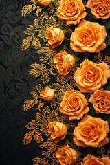 Yellow Roses on Black Background