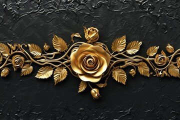 Golden Rose on Black Background