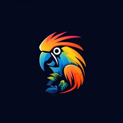 flat vector logo of animal "parrot"  vibrant flat parrot logo for a tropical resort, infusing energy and exotic vibes