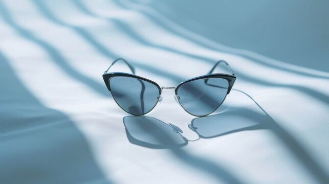 pair of designer sunglasses on a clean white surface, embodying a chic and minimalist aesthetic that could be used for fashion accessories advertising or representing a a modern, understated lifestyle