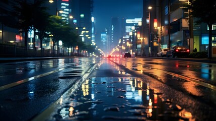雨で濡れたアスファルトの道路 - obrazy, fototapety, plakaty
