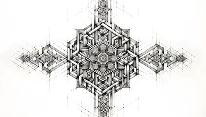 A traditional Korean ink wash painting (Sumukhwa)
Geometric, Abstract, Monochrome, Symmetry, Black and White, Intricate, Architectural drawings, 3D illusion, Optical illusion, Tessellation, Line art, 