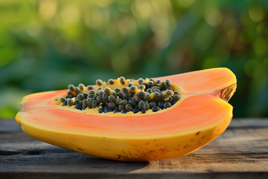 Very delicious half of a papay. Generative AI